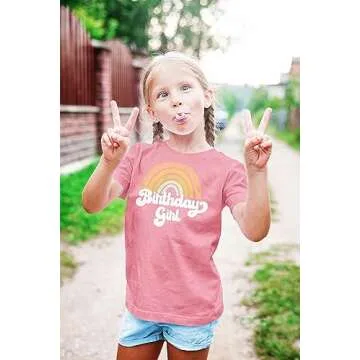 Retro Rainbow Birthday Girl Shirt for Toddlers