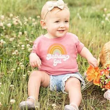 Retro Rainbow Birthday Girl Shirt for Toddlers