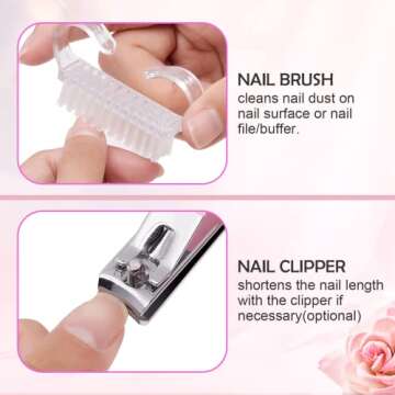 Makartt Nail File and Buffer Set, Pink Basic Prep Kit with Cuticle Clipper, Trimmer, Pusher, Brush, Manicure Care Kit for Natural and Acrylic Nails (7pcs)