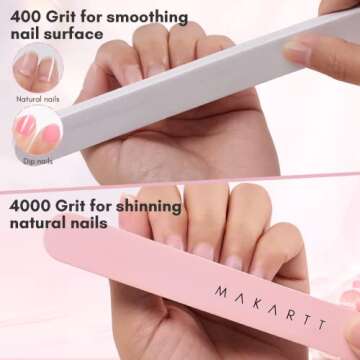 Makartt Nail File and Buffer Set, Pink Basic Prep Kit with Cuticle Clipper, Trimmer, Pusher, Brush, Manicure Care Kit for Natural and Acrylic Nails (7pcs)