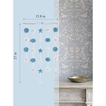 SOMTO Beach Seashell Wall Hanging Decor,Ocean Boho Farmhouse Rustic Coastal Themed Decorations for Home | Shells Starfish and Anchor Beach Nautical Decor for Bathroom, Bedroom or Living Room