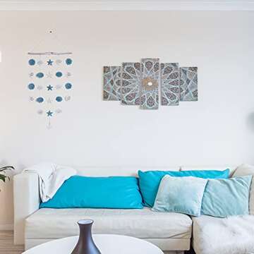 SOMTO Beach Seashell Wall Hanging Decor,Ocean Boho Farmhouse Rustic Coastal Themed Decorations for Home | Shells Starfish and Anchor Beach Nautical Decor for Bathroom, Bedroom or Living Room