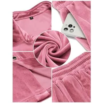 LecGee Women's Velour Shirt Shorts Stylish Loungewear Set