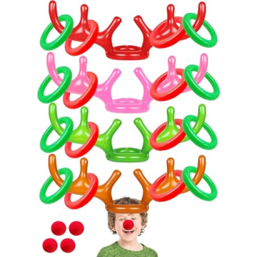 24 Pieces Inflatable Reindeer Antlers Toss Game, Christmas Party Antler Hat Games for Kids Adults Fa...