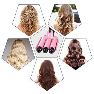 Coidak Curling Iron 3 Barrel, 1 Inch Hair Waver Curling Wand Adjustable 25mm Hair Crimper for Long or Short Hair, Heat Up Quickly Last Long Beach Wave Curling Iron for Women Pink