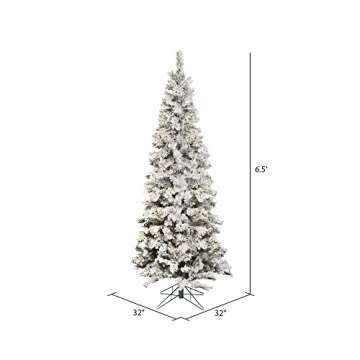 Vickerman 6.5' Flocked Pacific Pencil Artificial Christmas Tree, Pure White LED Lights - Lifelike Indoor Seasonal Home Decor - Maintenance Free Flocked Faux Christmas Tree