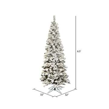 Vickerman 6.5' Flocked Pacific Pencil Artificial Christmas Tree, Pure White LED Lights - Lifelike Indoor Seasonal Home Decor - Maintenance Free Flocked Faux Christmas Tree