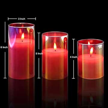 Eywamage Red Glass Flameless LED Pillar Candles with Remote, Flickering Battery Christmas Candles Set of 3