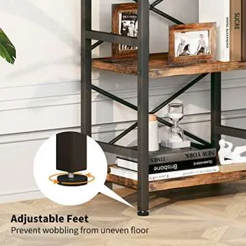Homeiju Bookshelf, 3 Tier Industrial Bookcase, Metal Small Bookcase, Rustic Etagere Book Shelf Storage Organizer for Living Room, Bedroom, and Home Office(Rustic Brown) Patent Pending D29873033