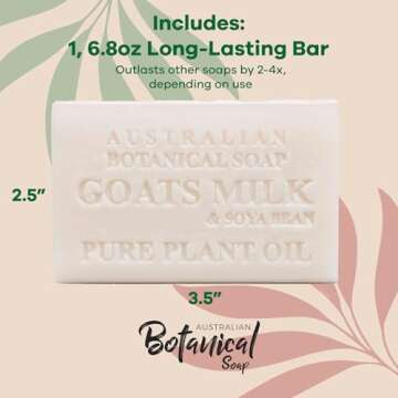 Australian Botanical Soap 6.8 OZ Pack of 1, Goat Milk Soap Bars with Soya Bean Oil, Enriched with Organic Shea Butter, Suitable for All Skin Types