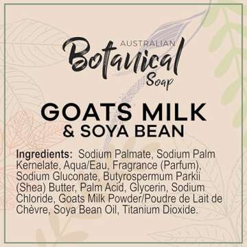 Australian Botanical Soap 6.8 OZ Pack of 1, Goat Milk Soap Bars with Soya Bean Oil, Enriched with Organic Shea Butter, Suitable for All Skin Types