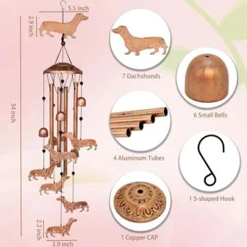 GDNSFIT Dachshund Dog Wind Chimes for Outside,Metal Windchimes,Dachshund Dog Gifts for Women/Men,Wind Chime Garden Decor Outdoor,Memorial/Housewarming/Birthday/Festival Gifts,Front Yard Decor