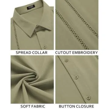 COOFANDY Mens Linen Shirts Short Sleeve Casual Button Up Shirts Loose Fit Beach Summer Shirts Army Green