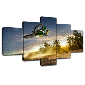 Dirt Bike Pictures on Canvas Wall Art Cool Paintings for Wall 5 Panel Canvas Poster Motocross Dining...