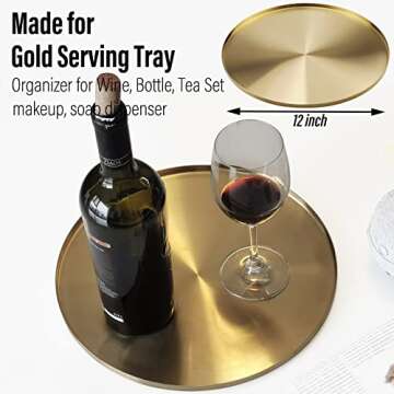 FREELOVE Gold Tray, Round Brass Serving Platter, Bar Circle Decorative Plate, Coffee Table Metal Dec...