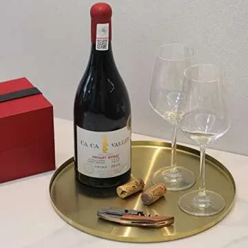 FREELOVE Gold Tray, Round Brass Serving Platter, Bar Circle Decorative Plate, Coffee Table Metal Decor Dishes, Brushed Hammered Coasters, Counter Bathroom Kitchen Dessert Cart Display Food, 12 inch