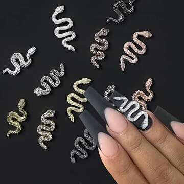 24 pcs 3D Snake Nail Charms with Rhinestones - Gold Silver Nail Art Accessories