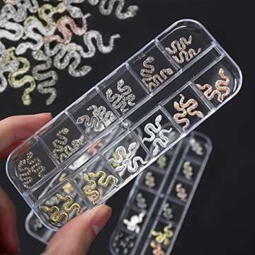 3D Snake Nail Charms with Rhinestones - Shiny Nail Art Kit