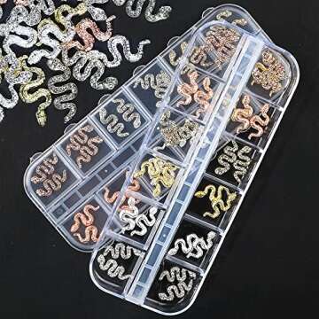 3D Snake Nail Charms with Rhinestones - Shiny Nail Art Kit