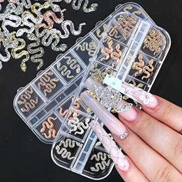 3D Snake Nail Charms with Rhinestones - Shiny Nail Art Kit