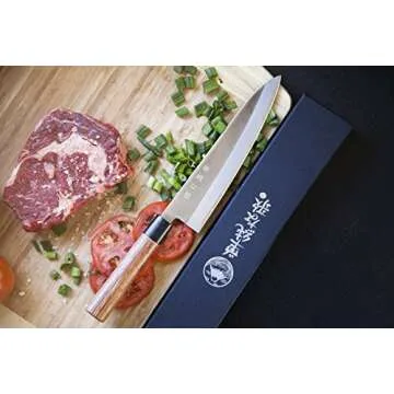 Traditional Japanese Professional Gyuto Kitchen Chefs Knife – Premium 8-inch High Carbon Stainless Steel Gyuto Sushi Knife with High Corrosion Resistance in a Single Bevel Chisel Edge Grind