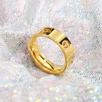 Love Friendship Gold Rings for Women:Wedding Band 18k Gold Ring Cubic Zirconia Stainless Steel Promise Ring Jewelry Birthday Gifts for Women,Size 6-10