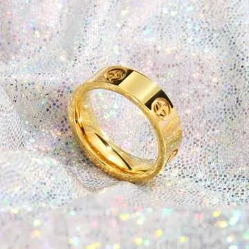 Love Friendship Gold Rings for Women:Wedding Band 18k Gold Ring Cubic Zirconia Stainless Steel Promise Ring Jewelry Birthday Gifts for Women,Size 6-10