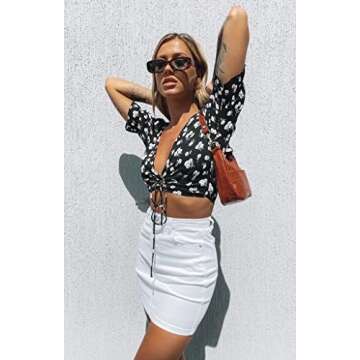 Just Quella Women's High Waisted Jean Skirt Fringed Slim Fit Denim Mini Skirt (M, White2 Washed)