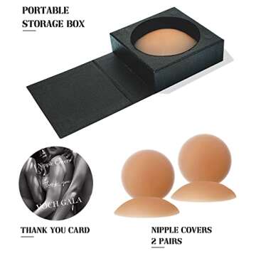 VOCH GALA Nipple Covers 2 Pairs-Seamless and Sheer Adhesive Silicone Nipple Pasties for Women Reusable, Sticky Breast Petals Caramel