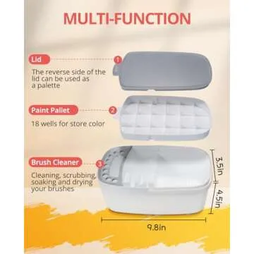 GAMENOTE Paint Brush Cleaner - Paint Brush Holder with Palette and Handle,Rinser for Acrylic, Watercolor, and Water-Based Paints, Painting Art Supply Storage Organizer (White+Grey)
