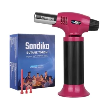 Sondiko Butane Torch Lighter S400, Refillable Kitchen Torch with Safety Lock and Adjustable Flame fo...