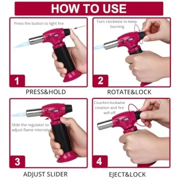 Sondiko Butane Torch Lighter S400, Refillable Kitchen Torch with Safety Lock and Adjustable Flame for Desserts, Creme Brulee, and Baking, ‎Pink&Black