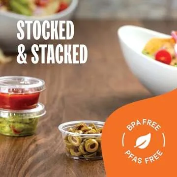 [200 Sets - 2 oz.] Small Plastic Containers with Lids, Jello Shot/ Condiment Cups, 2oz Dipping Sauce & Salad Dressing Container, Disposable Mini Portion Souffl, Ramekins, Pudding Cup