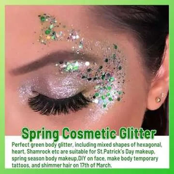 Allstarry Green Body Glitter, 4 Colors Cosmetic Green Face Glitter, Shamrock Face Eyeshadow Makeup Hair and Eye Glitter St Patricks Day Accessories Green Makeup Shamrock Decorations