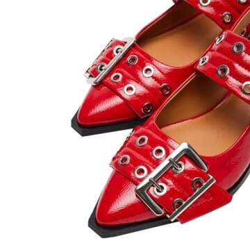 Mingkaigo Women Ballet Buckle Flats Pointed Toe Slingback Flat Casual Ballerina Shoes,Red 8.5