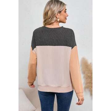 Dokotoo Women's Sweaters Cute Round Neck Knitted Long Sleeve Color Block Spring Tops for Women 2025 ...