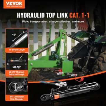 VEVOR Hydraulic Top Link Cat.1-1 (11 in, 20-7/8~31-7/8 in), Hydraulic Cylinder with 2 Hoses & G3/8" Check Valve