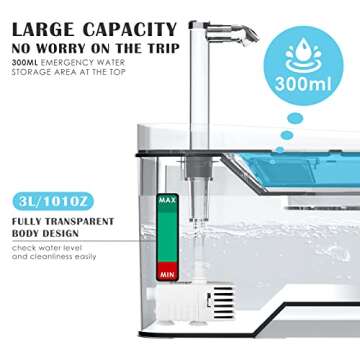 Cat Water Fountain, 101oz/3L Pet Drinking Fountain for Cats Dogs Inside Ultra Quiet Automatic Water Fountain Dispenser, Smart Pump with LED Light, Cat Fountains with 2 Filters, 3 Water Flow Settings