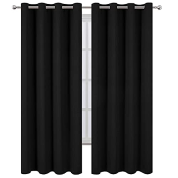 LEMOMO Blackout Curtains 52 x 84 inch/Black Curtains Set of 2 Panels/Thermal Insulated Room Darkening Curtains for Bedroom