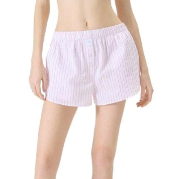 Florence by Mills Women's Organic Cotton Sleep Boxer Short - White Pink Stripe - Small