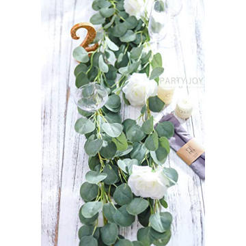 PARTY JOY Artificial Vines Faux Silk Eucalyptus Garland Greenery Wedding Backdrop Arch Wall Decor (Green Normal Package, 1)