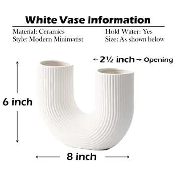 COEAZY U Shaped Ceramic Vases for Modern Home Décor