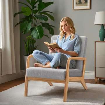 ELUCHANG Mid-Century Modern Chair,Accent Chair with Lumbar Pillow,Upholstered Armchair,Linen Fabric ...