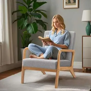 ELUCHANG Mid-Century Modern Chair,Accent Chair with Lumbar Pillow,Upholstered Armchair,Linen Fabric ...