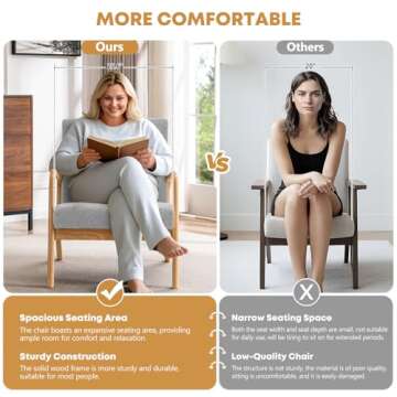 ELUCHANG Mid-Century Modern Chair,Accent Chair with Lumbar Pillow,Upholstered Armchair,Linen Fabric Comfy Reading Chair, Lounge Side Chair for Living Room Bedroom Apartment,Easy Assembly(Grey,2pcs)