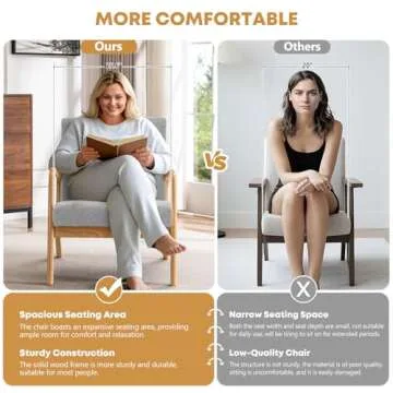 ELUCHANG Mid-Century Modern Chair,Accent Chair with Lumbar Pillow,Upholstered Armchair,Linen Fabric Comfy Reading Chair, Lounge Side Chair for Living Room Bedroom Apartment,Easy Assembly(Grey,2pcs)