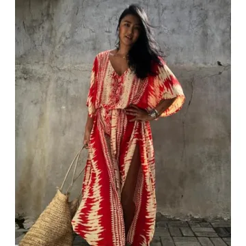 Bsubseach Kaftan Dresses for Women 2025 Plus Size Swimsuit Cover Up Tie Dye Caftan Maxi Dress Loungewear A-red