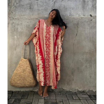 Bsubseach Kaftan Dresses for Women 2025 Plus Size Swimsuit Cover Up Tie Dye Caftan Maxi Dress Loungewear A-red