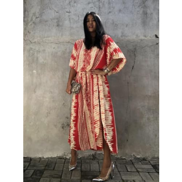 Bsubseach Kaftan Dresses for Women 2025 Plus Size Swimsuit Cover Up Tie Dye Caftan Maxi Dress Loungewear A-red