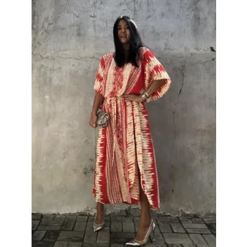 Bsubseach Kaftan Dresses for Women 2025 Plus Size Swimsuit Cover Up Tie Dye Caftan Maxi Dress Loungewear A-red